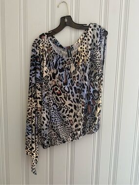 Y2K One-Shoulder Leopard Print Blouse in Cream, Black and Brown